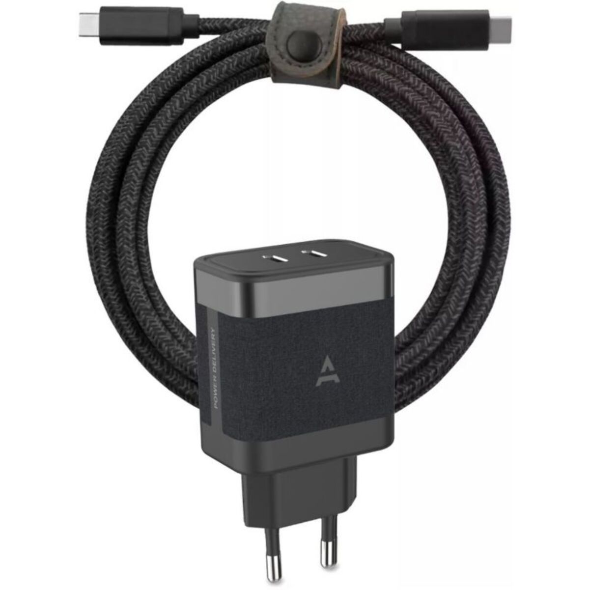 Chargeur USB C ADEQWAT 2x USB-C 65W + Câble USB-C 2M Noir