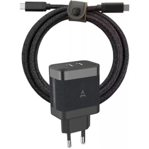 Chargeur USB C ADEQWAT 2x USB-C 65W + Câble USB-C 2M Noir