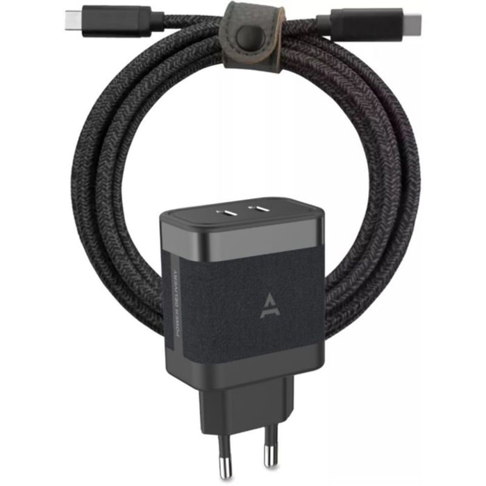 Chargeur USB C ADEQWAT 2x USB-C 65W + Câble USB-C 2M Noir