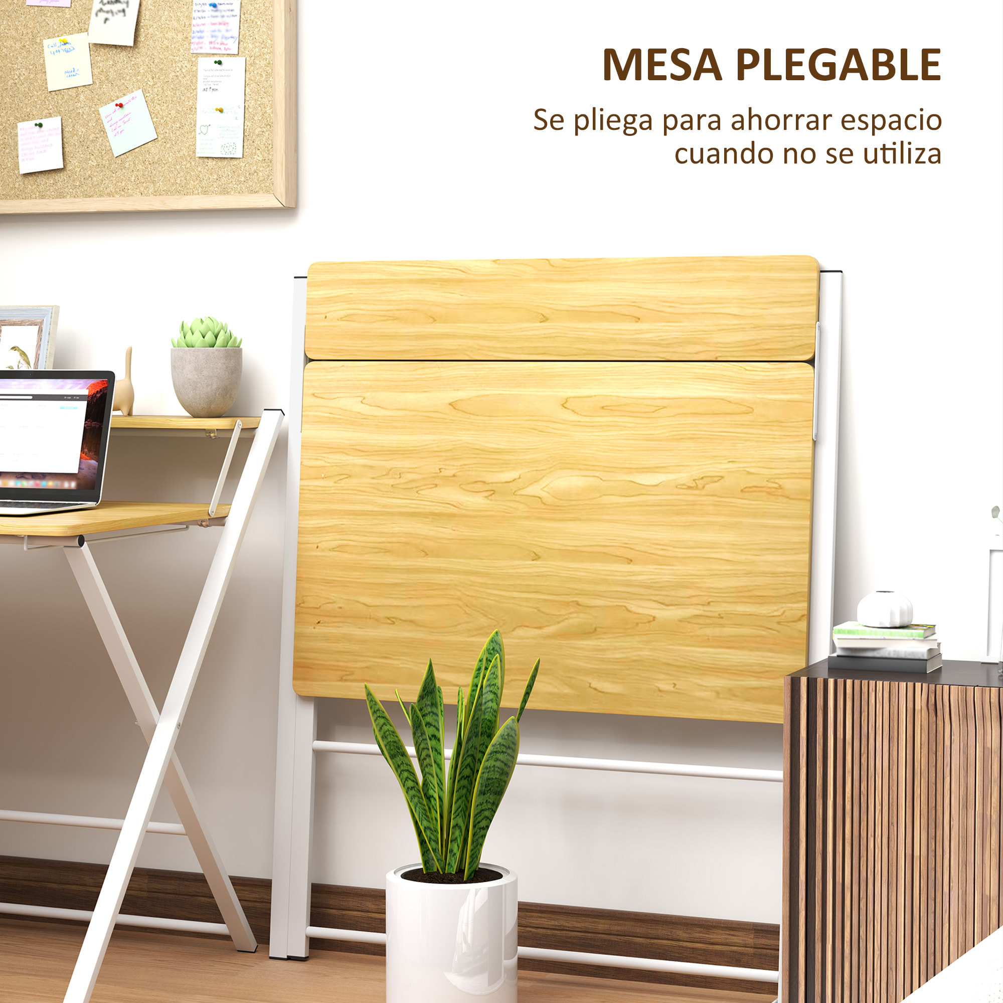 Escritorio Plegable Mesa de Escritorio Plegable con Estante Abierto Escritorio Pequeño para Estudio Hogar Oficina 86x66x82 cm Natural