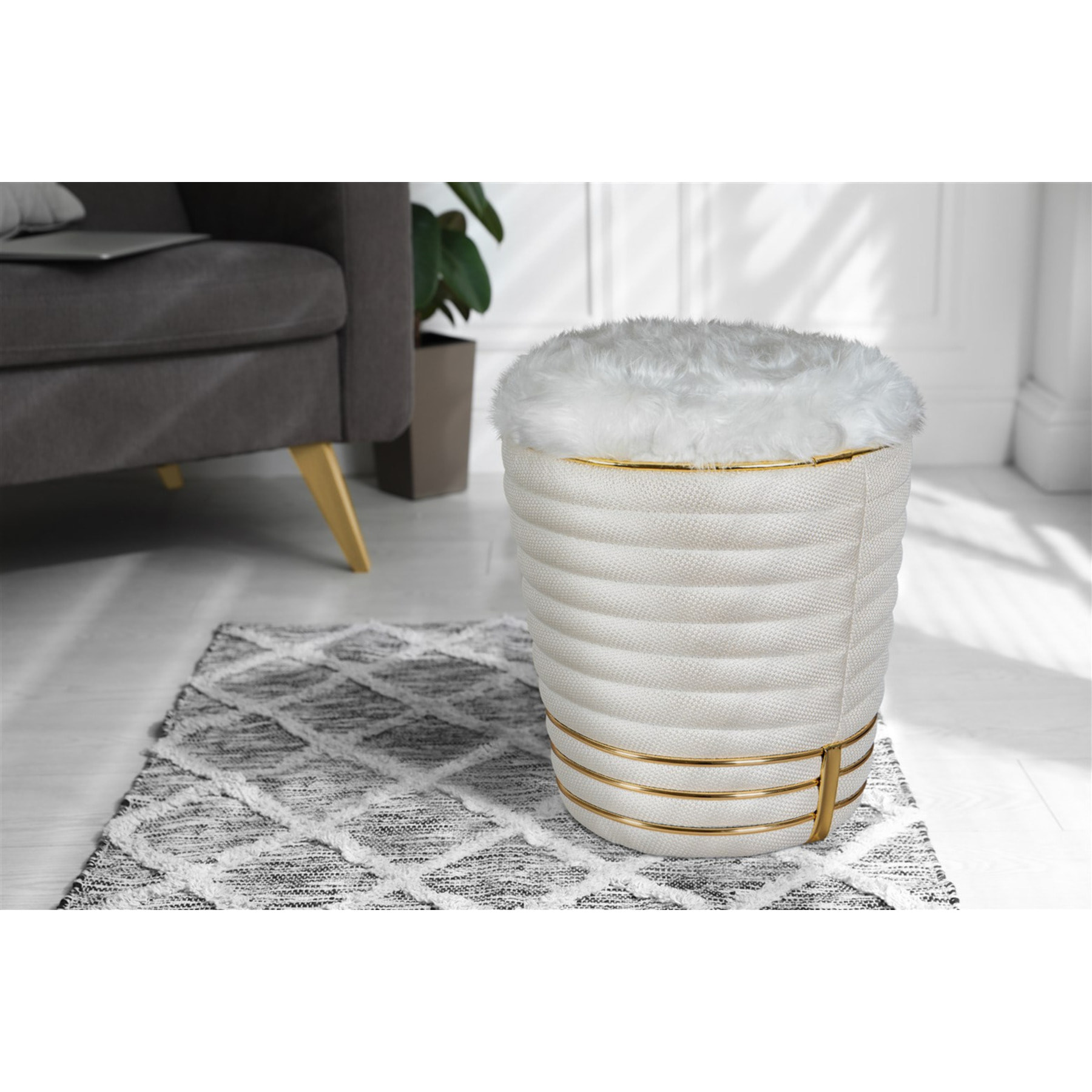 Pouf Doric 345 in tessuto avorio e oro