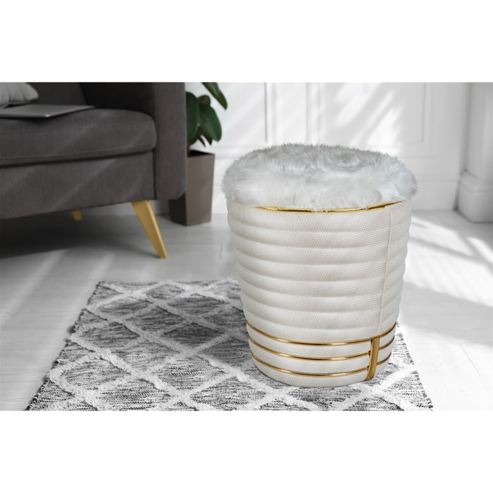 Pouf Doric 345 in tessuto avorio e oro