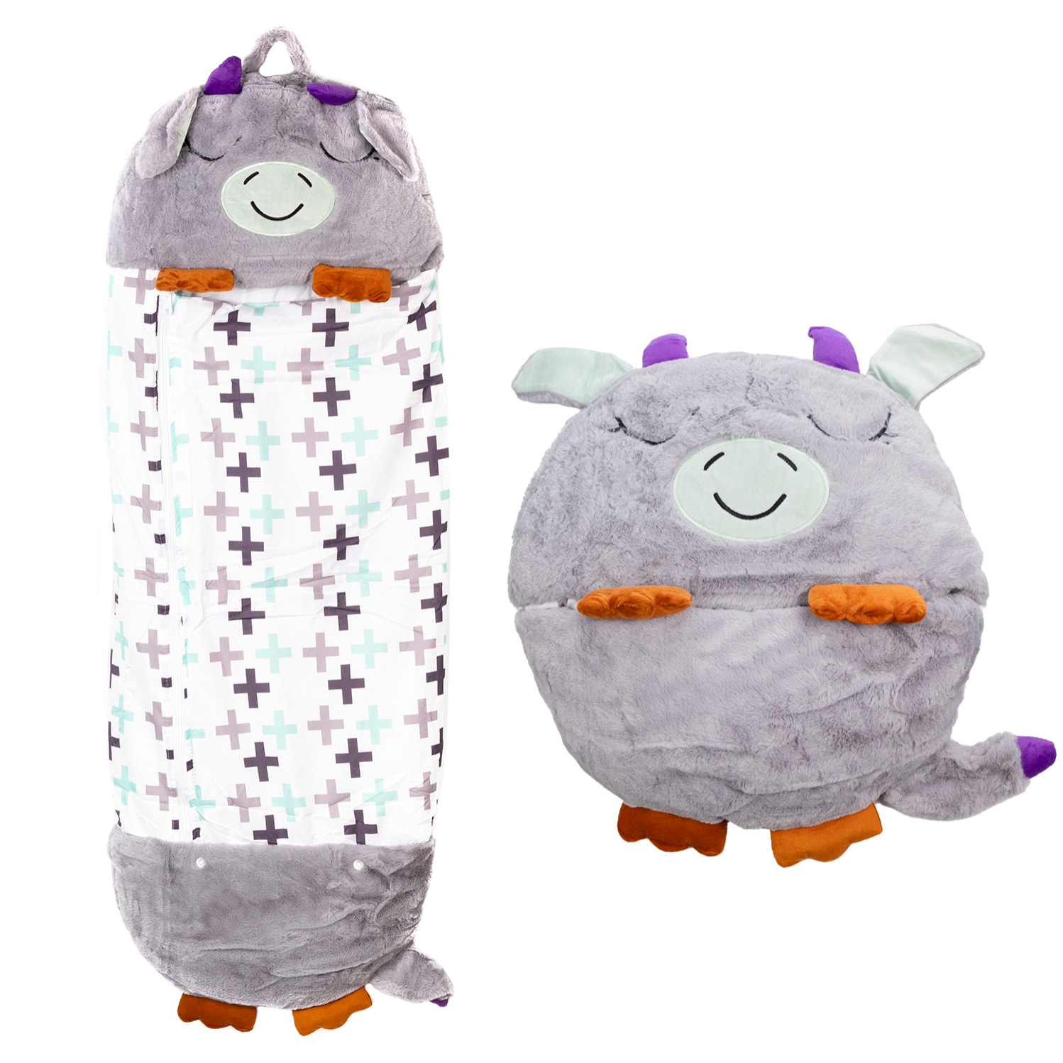 DAM Saco de dormir convertible en almohada, para niños, Vaquita. Tacto peluche. Pequeño / S: 128x45cm. 135x50x40 Cm. Color: Gris