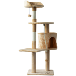 Arbre à chats multi-équipements griffoirs grattoirs plateformes niche corde jouets 40L x 40l x 114H cm beige