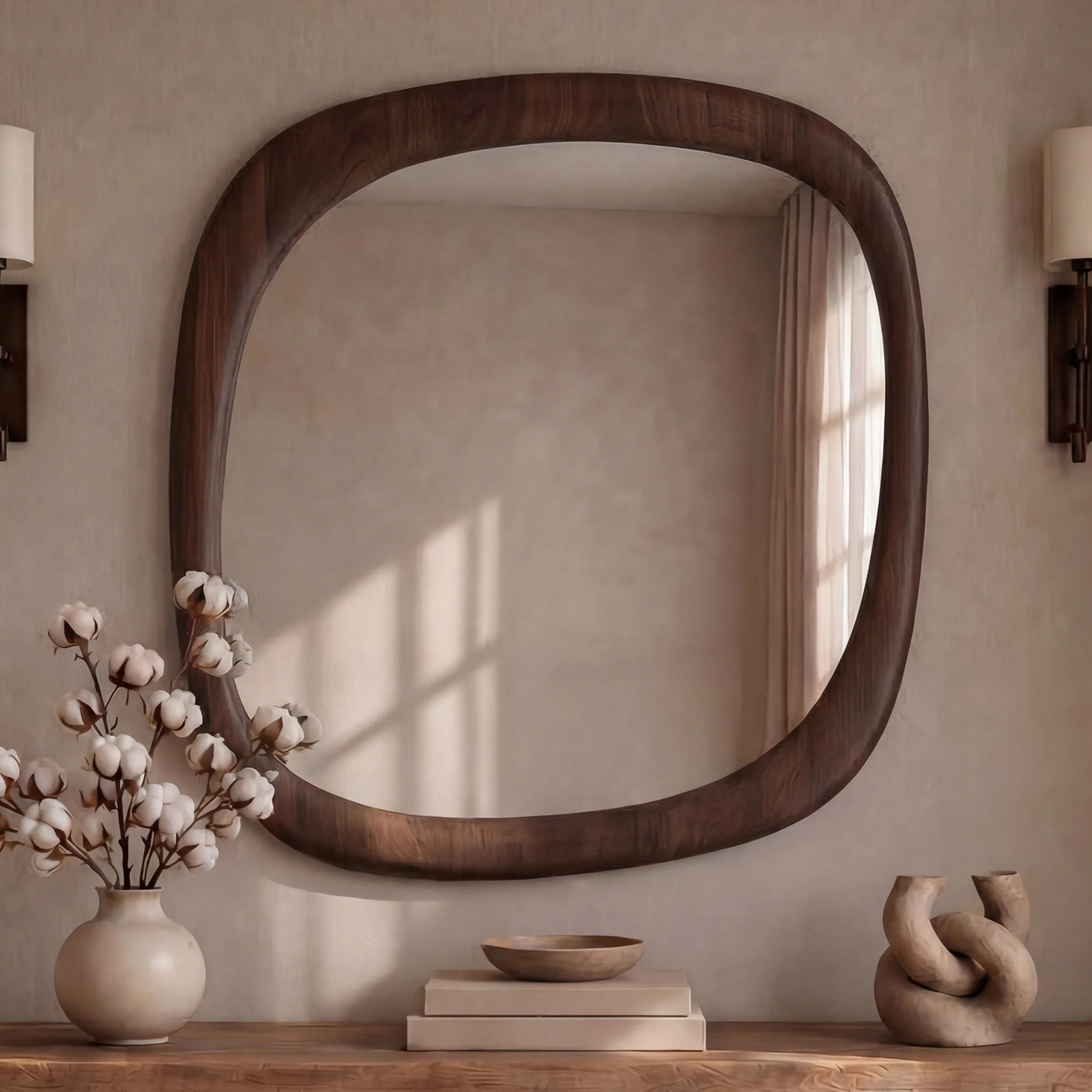 Miroir carré en placage noyer, 120 x 120 cm - Yoko