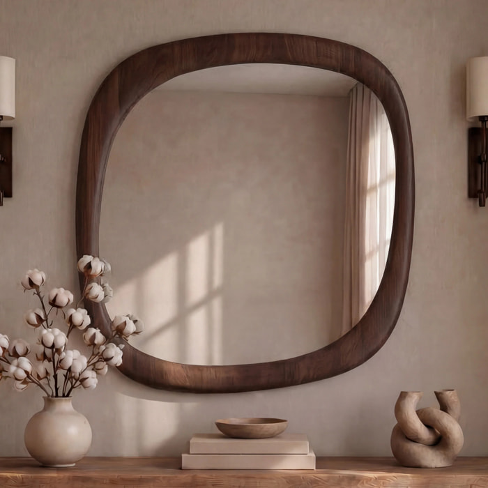 Miroir carré en placage noyer, 120 x 120 cm - Yoko