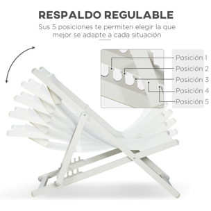 Conjunto de 2 Tumbonas Plegables de Aluminio Tumbonas de Jardín con Respaldo Regulable en 5 Posiciones y Reposacabezas para Terraza Patio Exterior 60x100x85 cm Blanco
