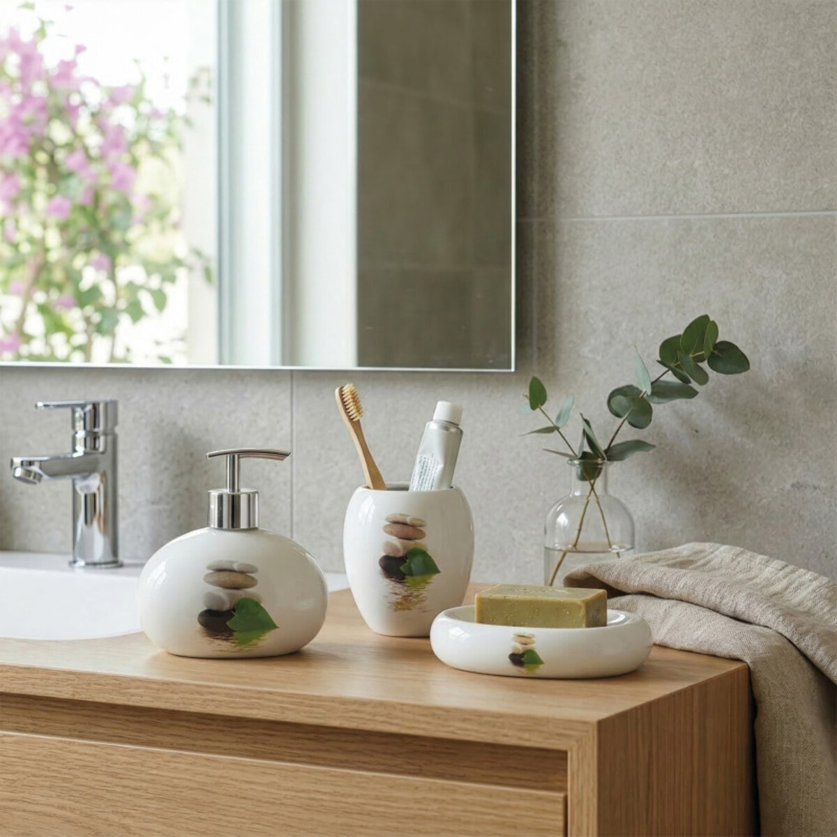 Ensemble 3 accessoires de salle de bain Céramique JAVA LINGGA Blanc MSV