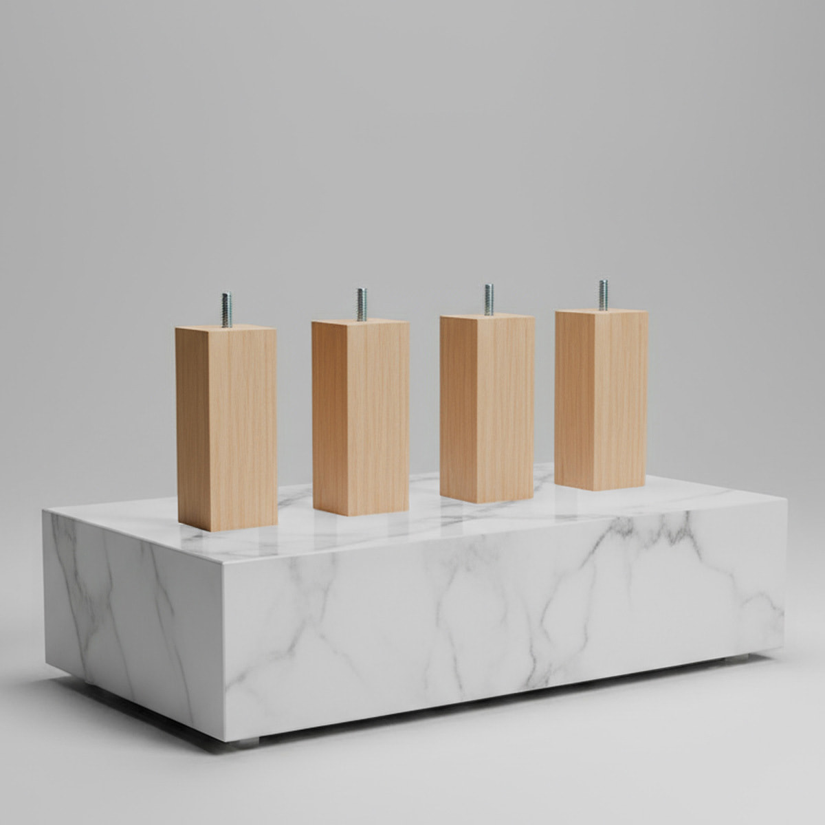 Jeu de 4 pieds de lit carres | Bois Naturel | Hauteur 20 cm