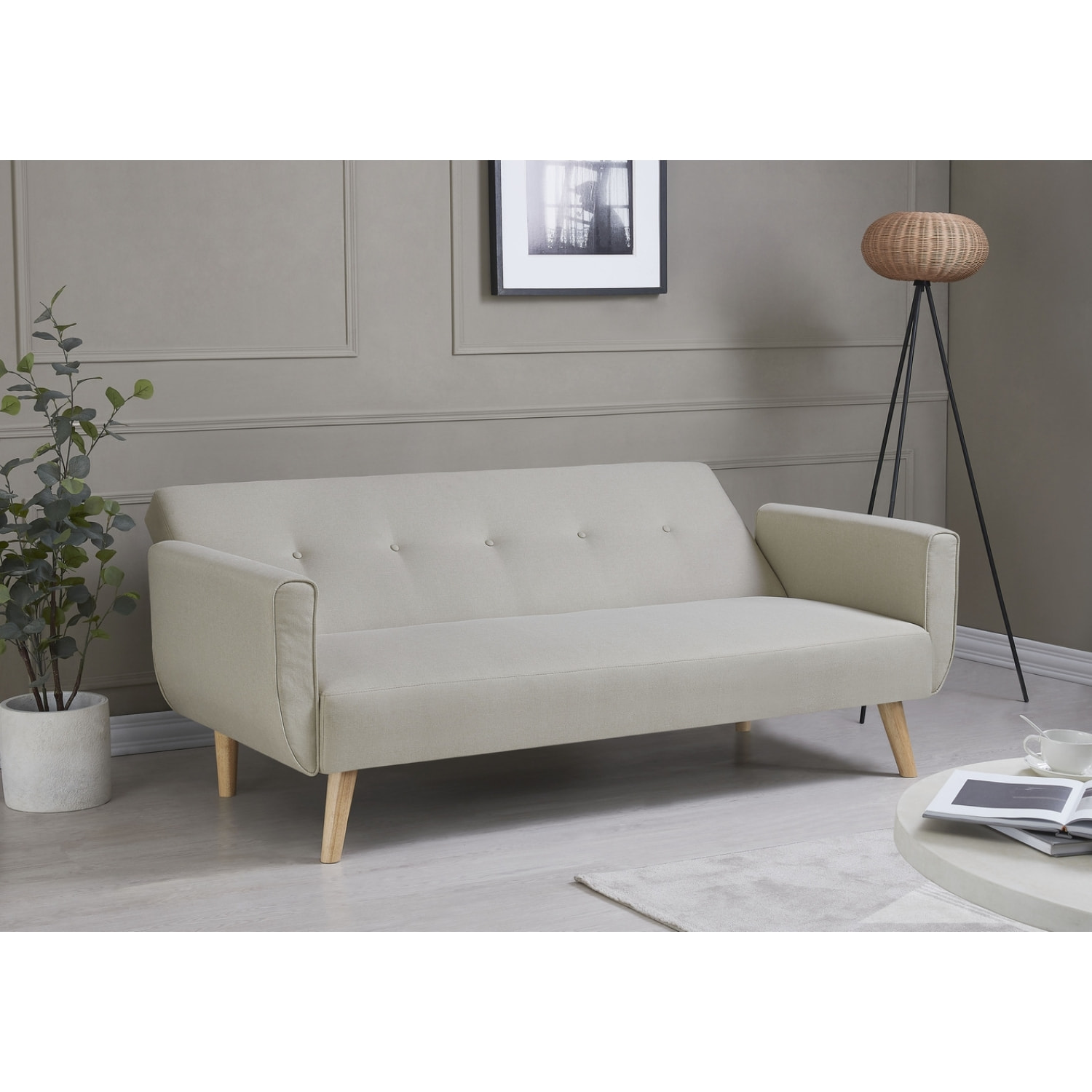 Canapé scandinave convertible 3 places en tissu beige OLIVER