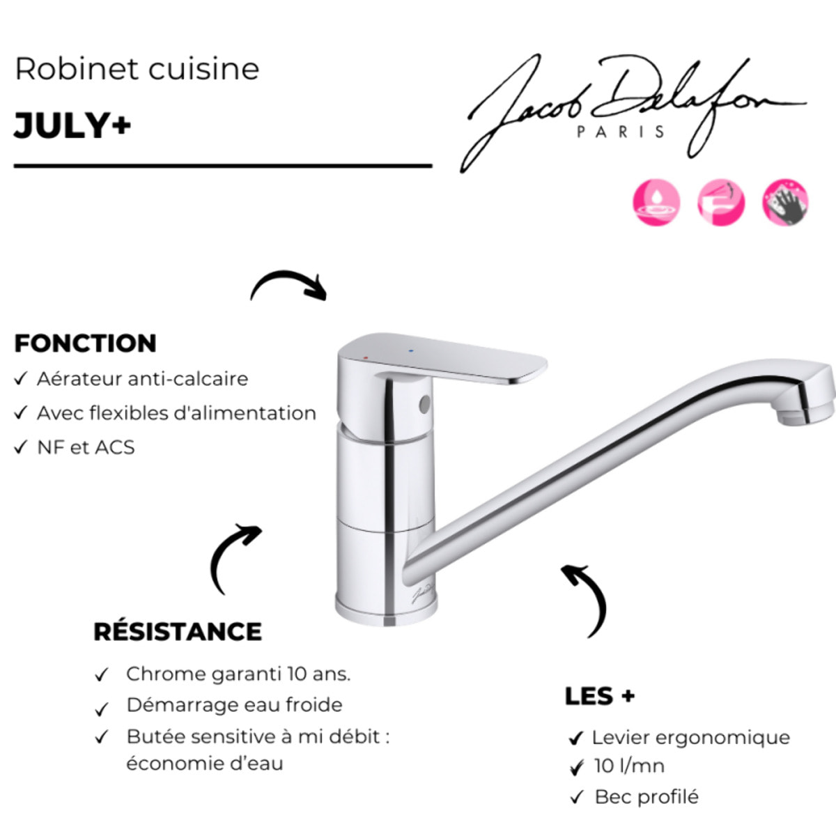 Robinet cuisine July+ chromé
