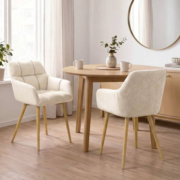 Chaises Bubble bouclette crème pieds effet bois - lot de 2