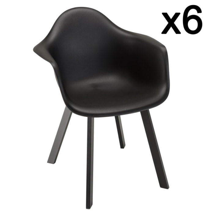 MALO - Lot de 6 fauteuils noirs dossier arrondi