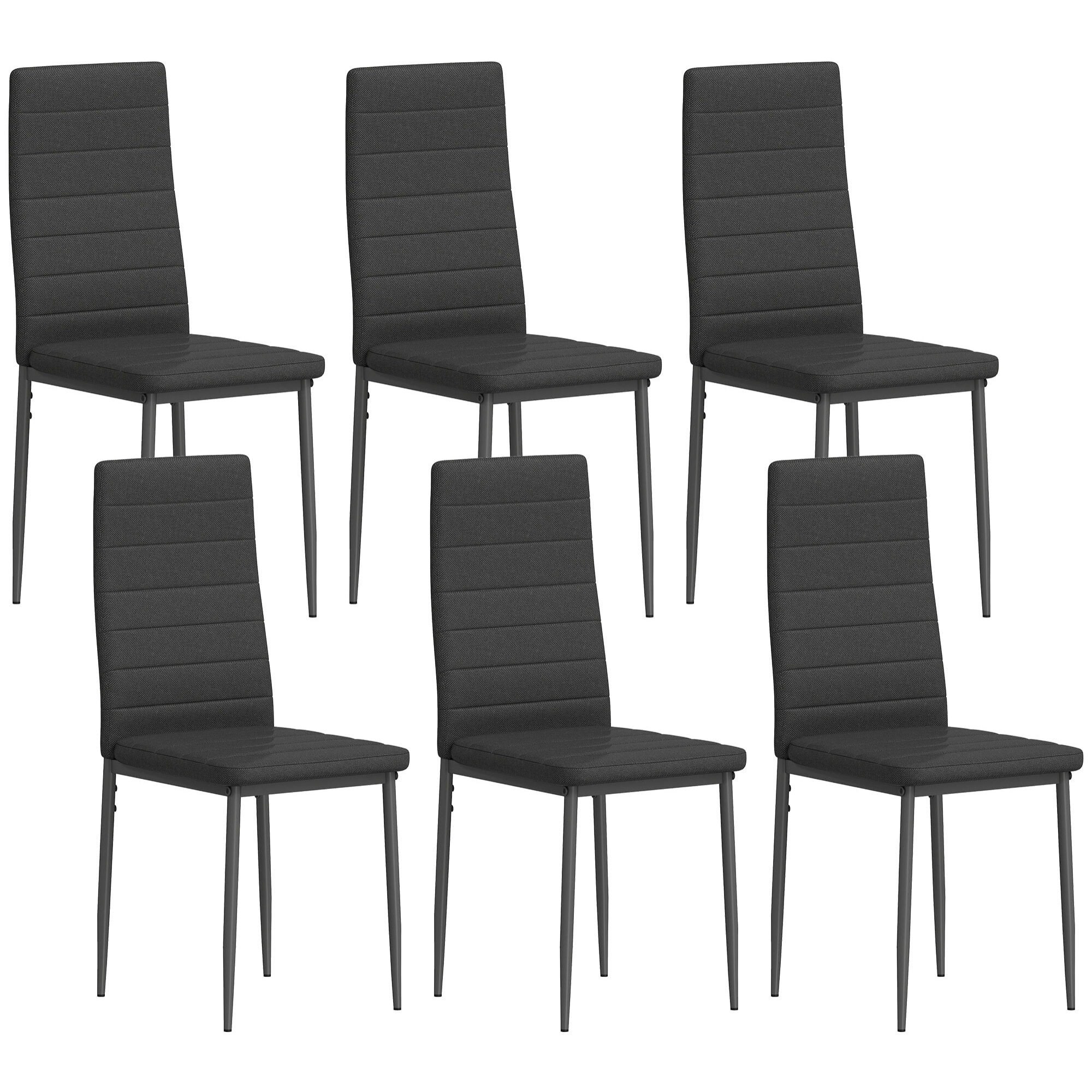 Pack de 6 Sillas de Comedor Modernas, Sillas de Cocina Tapizadas en Lino Sintético con Respaldo Alto y Patas de Metal, para Salón, Negro