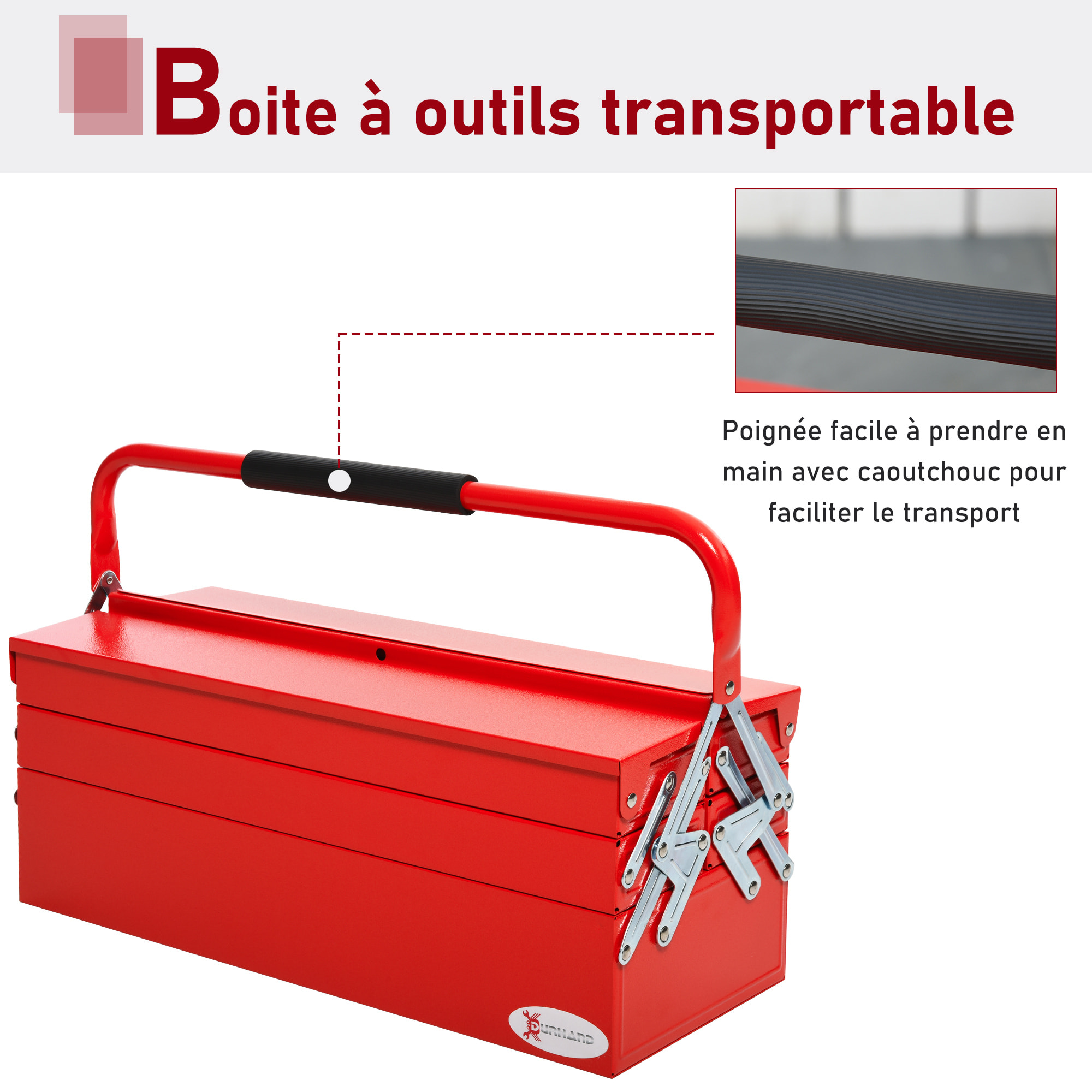 HOMCOM Boite à outils métallique - coffret à outils - caisse à outils 3 niveaux 5 plateaux rétractables - tôle acier rouge