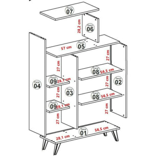 Credenza Dgiavard, Buffet da soggiorno, Madia da salotto, Dispensa da cucina, 90x32h132 cm, Noce e Bianco