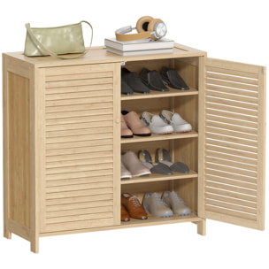 Mueble Zapatero de Bambú, Armario para Zapatos con Puertas de Persiana, Estantes Ajustables, para 14 Pares de Zapatos, Zapatero para Pasillo Recibidor, 80x35x80 cm, Natural