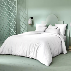 Housse de couette satin de coton motif jacquard blanc Vibrato blanc