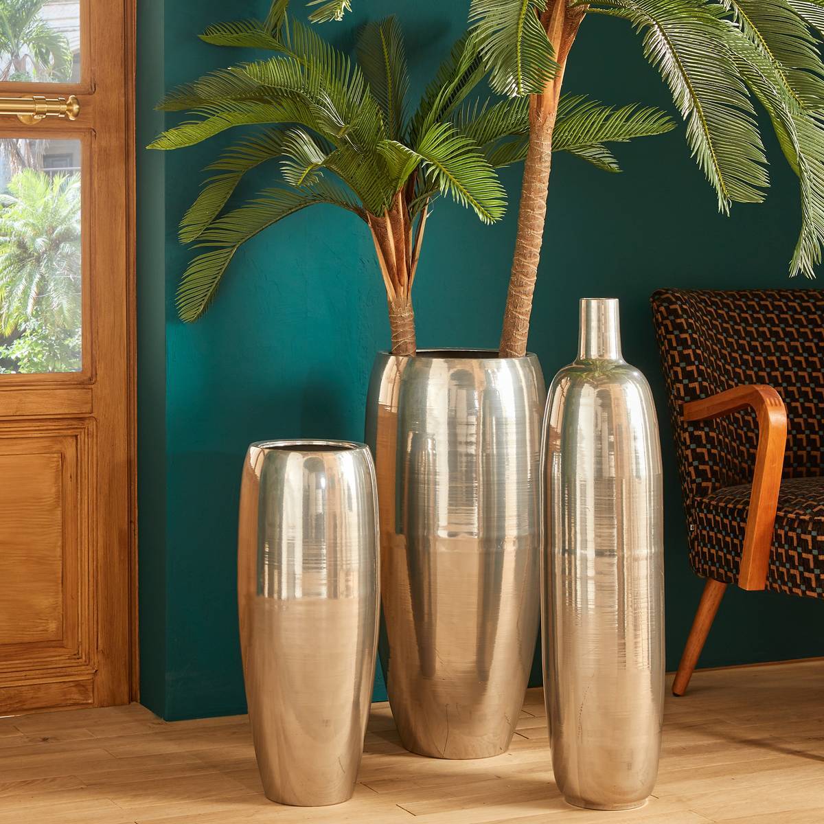 2 Caches-pot Reso en Acier 33x33x70cm Argent