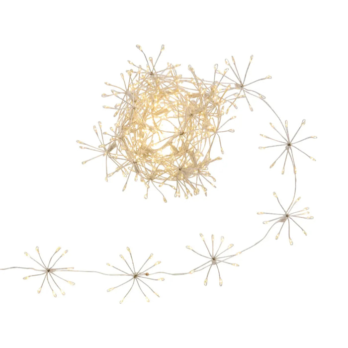 Guirlande lumineuse à pompons d'intérieur 4 m 400 LED blanc chaud fil cuivre à piles