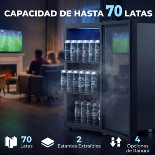 Frigorífico de Bebidas 70 L, Mini Nevera con Puerta de Vidrio Doble, Iluminación LED, 2 Estantes Ajustables, 2-18℃, para 70 Latas, Nevera Pequeña para Refrescos, Cerveza y Vino