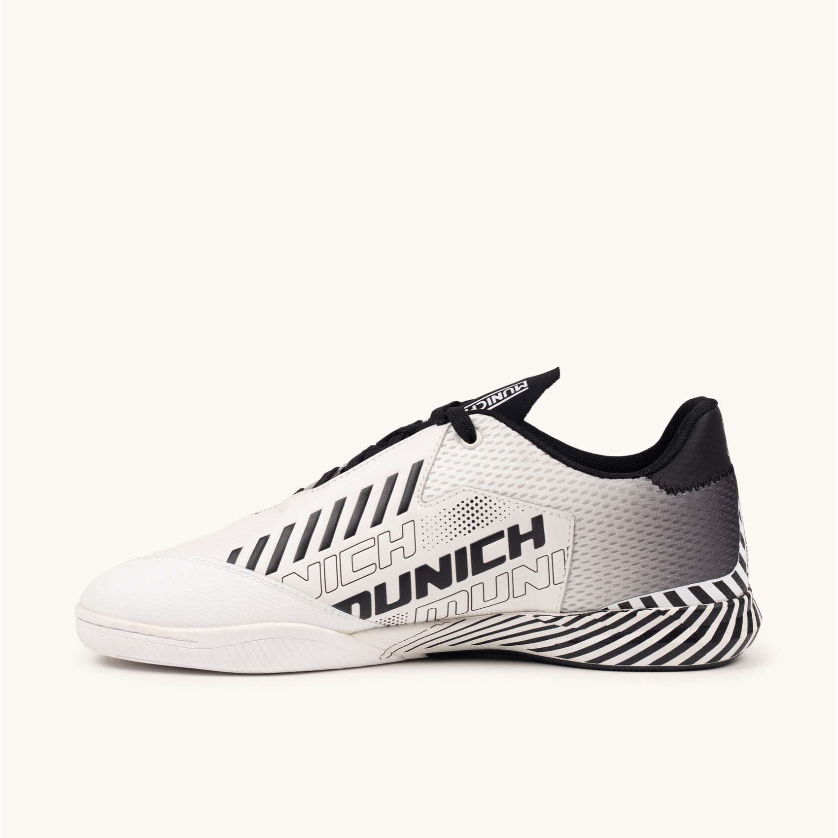 MUNICH RONDO 22 Zapatillas de Fútbol Sala Profesionales Blanco y Negro Diseño Líneas