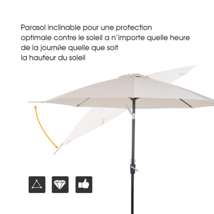 Parasol inclinable aluminium fibre de verre polyester diamètre 2,65 m coloris crème