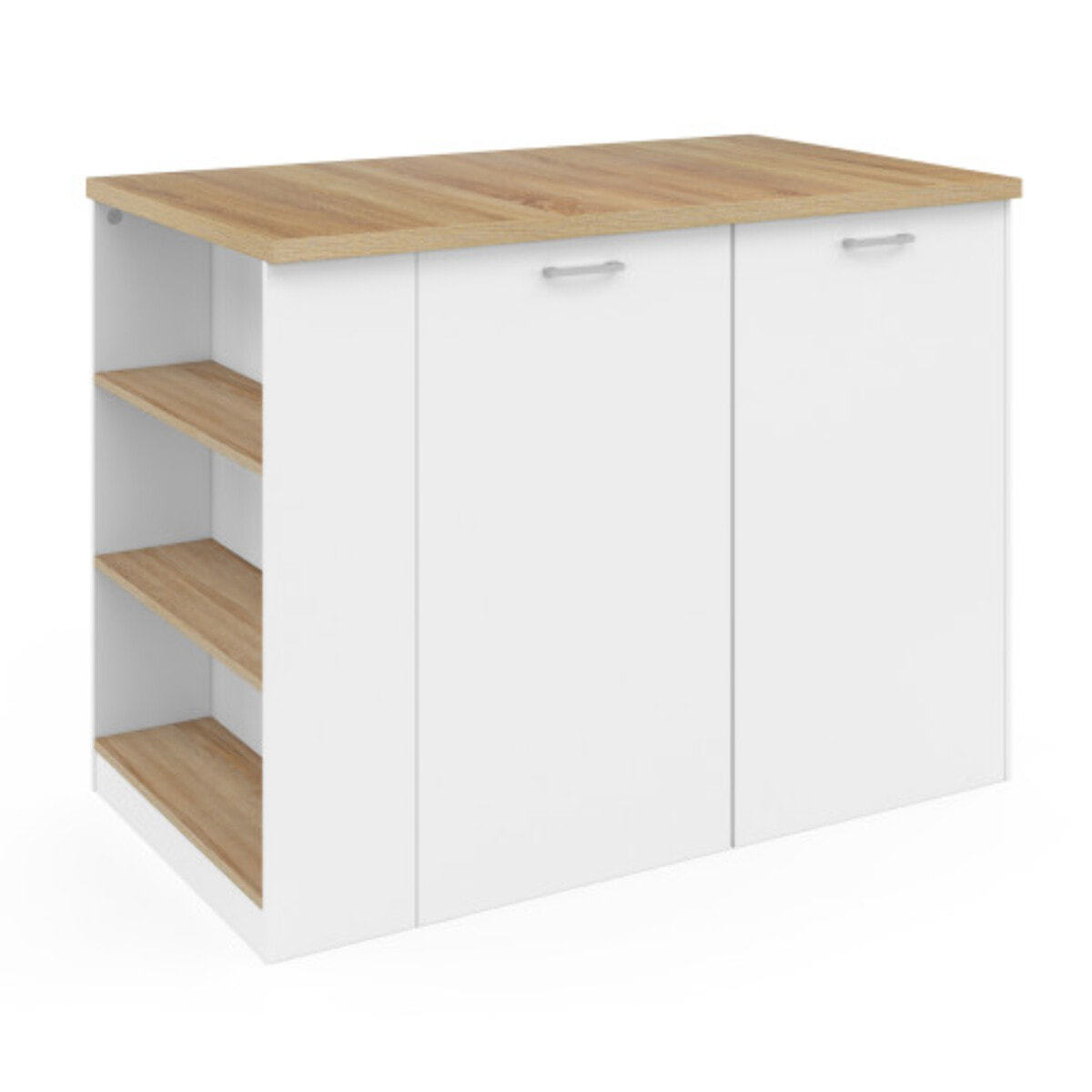 Ilot de cuisine Dario bois et blanc avec rangements