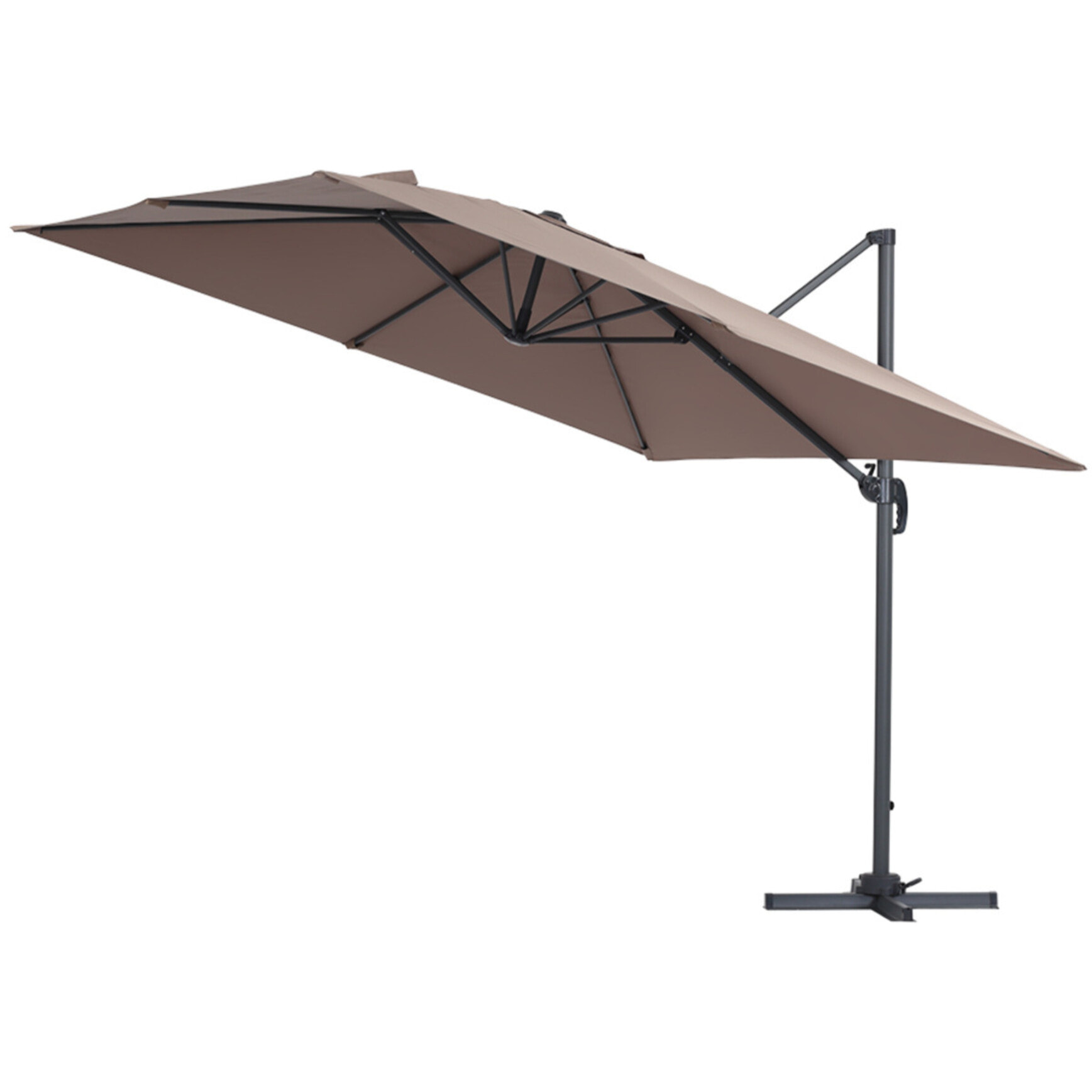 Parasol jardin déporté Alu "Sun 3" - Carré - 3 x 3 m - Taupe - Dalles incluses