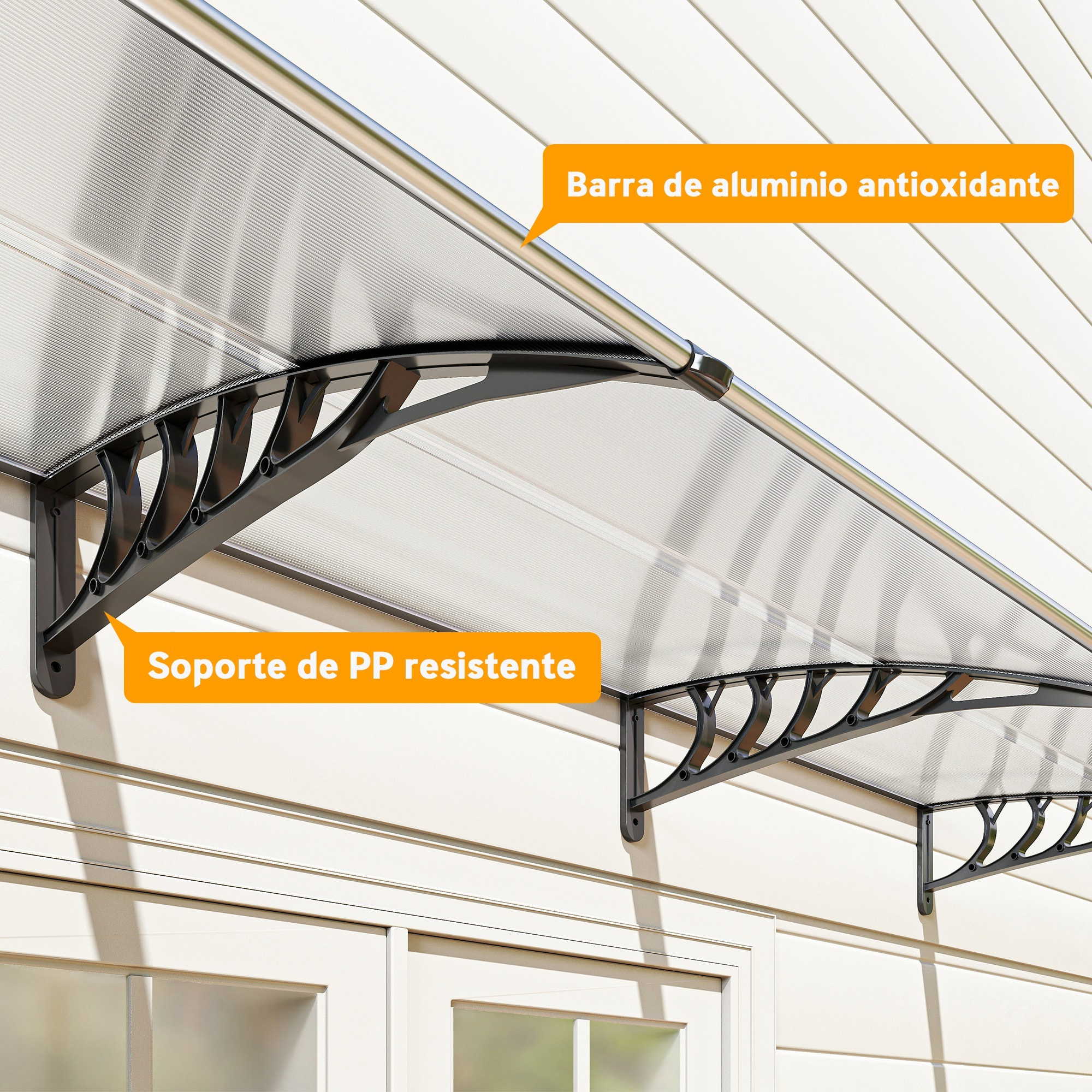 Marquesinas para Puertas y Ventanas 90x295x23,5 cm Tejadillo de Protección contra Sol y Lluvia Diseño Moderno Aleación de Aluminio Transparente