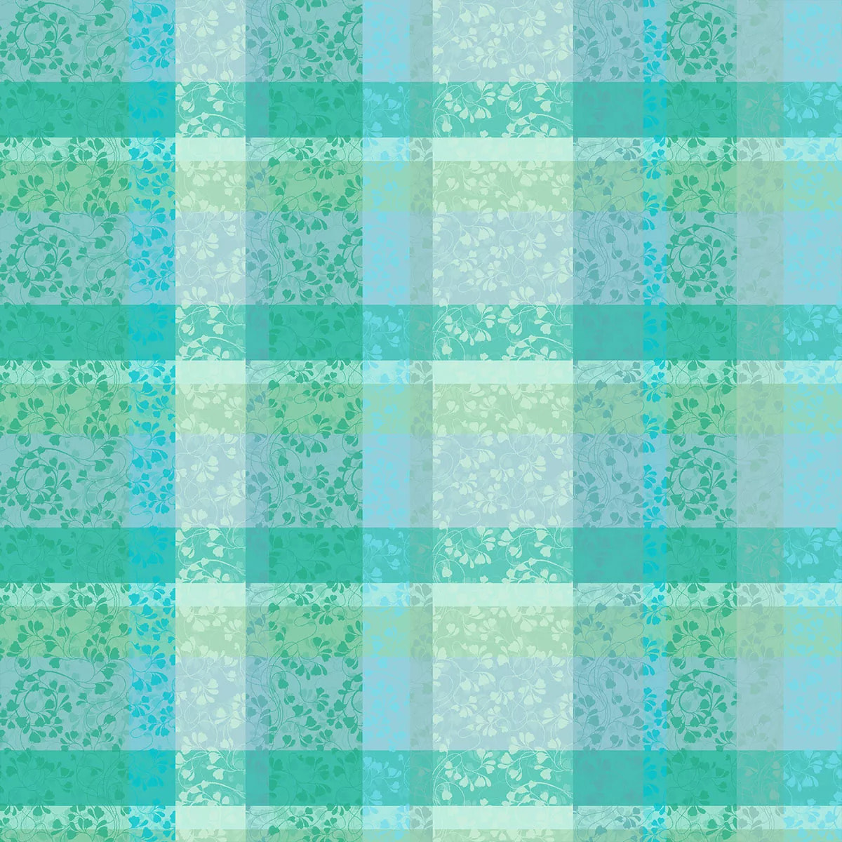 Nappe pur coton enduit motif jacquard bleu vert Mille feuillages turquoise