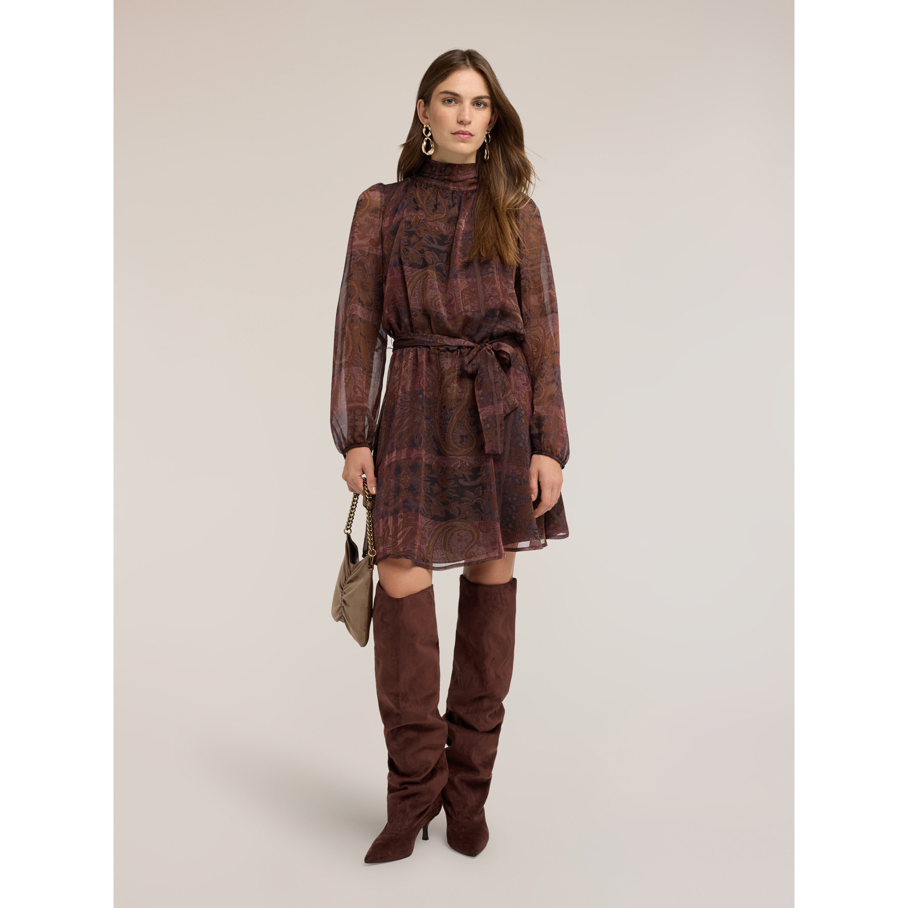 Motivi - Vestito corto in chiffon con stampa - Marrone