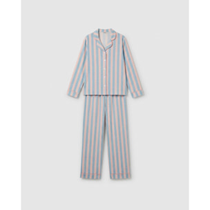 Pijama largo camisero algodón raya zena índigo
