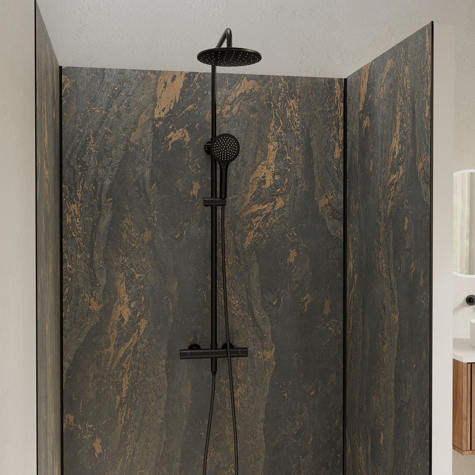 Pack 3 Panneaux Muraux Pierre Venus 90x210cm et Profilés Noirs - STONE'IT