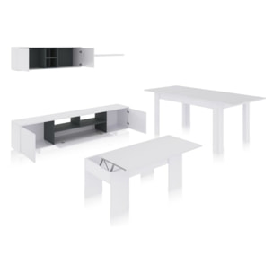 Pack salón con mesa de centro y mesa de comedor Kenzo Max V2B Blanco Brillo - Gris Antracita