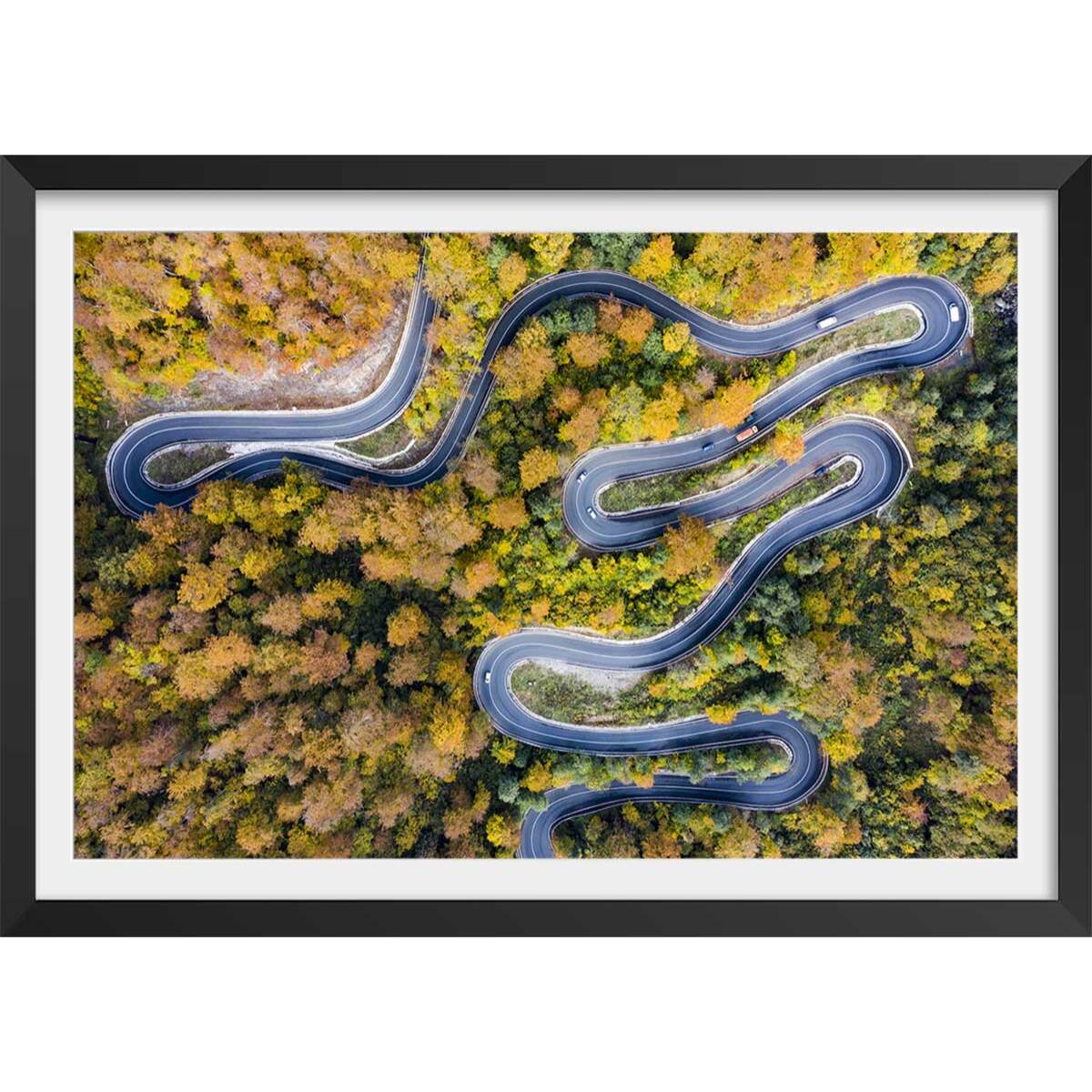 Affiche Route d' automne Affiche sous cadre noir
