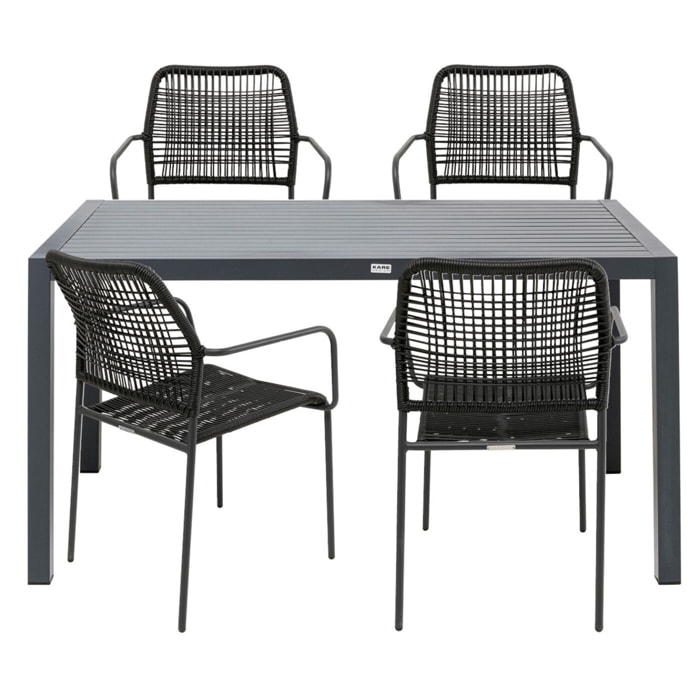 Ensemble de jardin Madagascar table et 4 chaises anthracite Kare Design