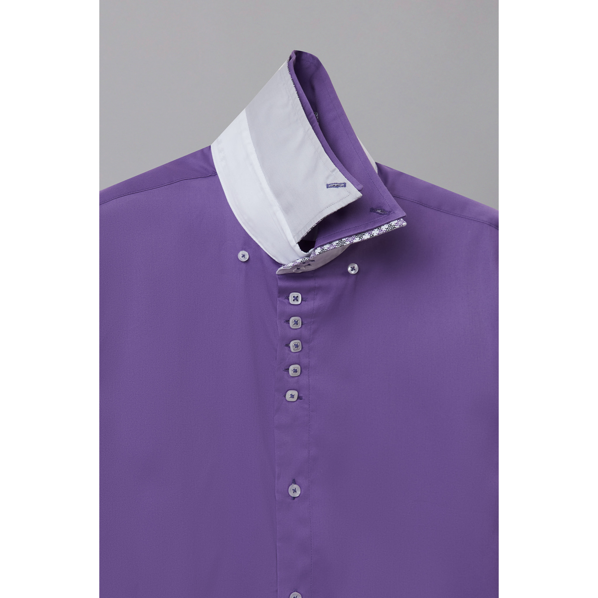 Camicia Uomo 2 Bottoni Button Down 7bottoni Doppio Coll Satin Unito Viola