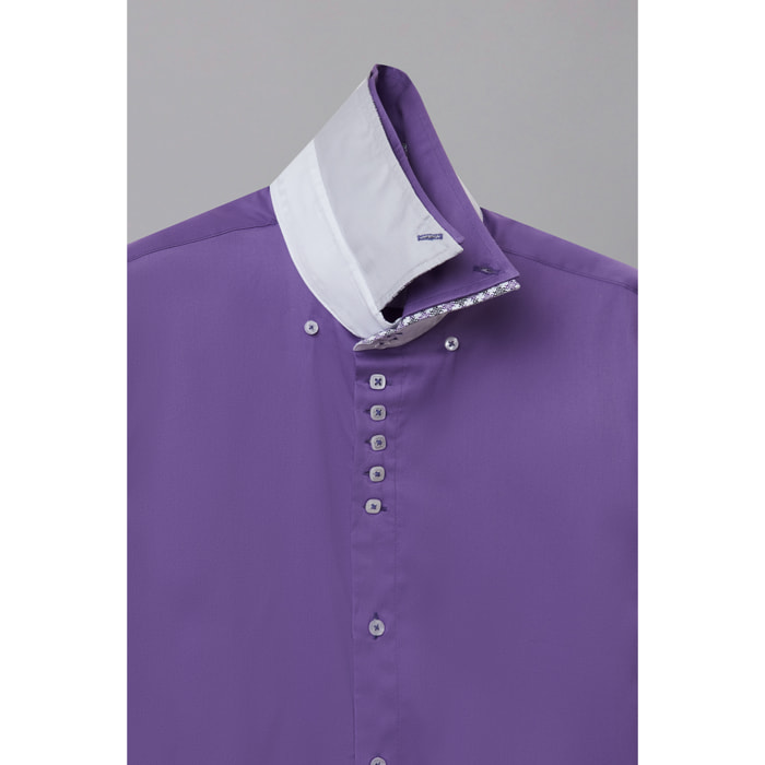 Camicia Uomo 2 Bottoni Button Down 7bottoni Doppio Coll Satin Unito Viola