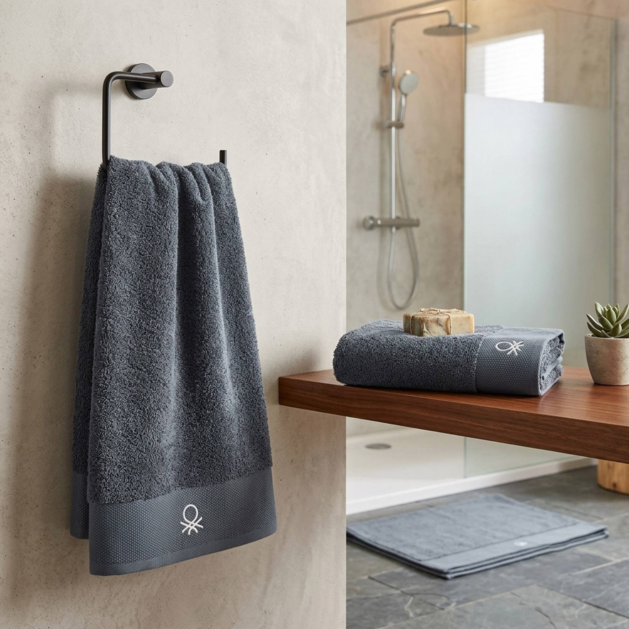 Juego de 2 toallas de baño 50x90cm + 70x140cm, gris oscuro