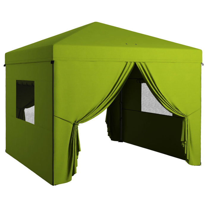 Carpa Plegable 3x3 m Cenador de Jardín con 4 Paredes Laterales 2 Ventanas de Malla Altura Ajustable Bolsa de Transporte Impermeable y Anti-UV para Camping Fiestas Verde