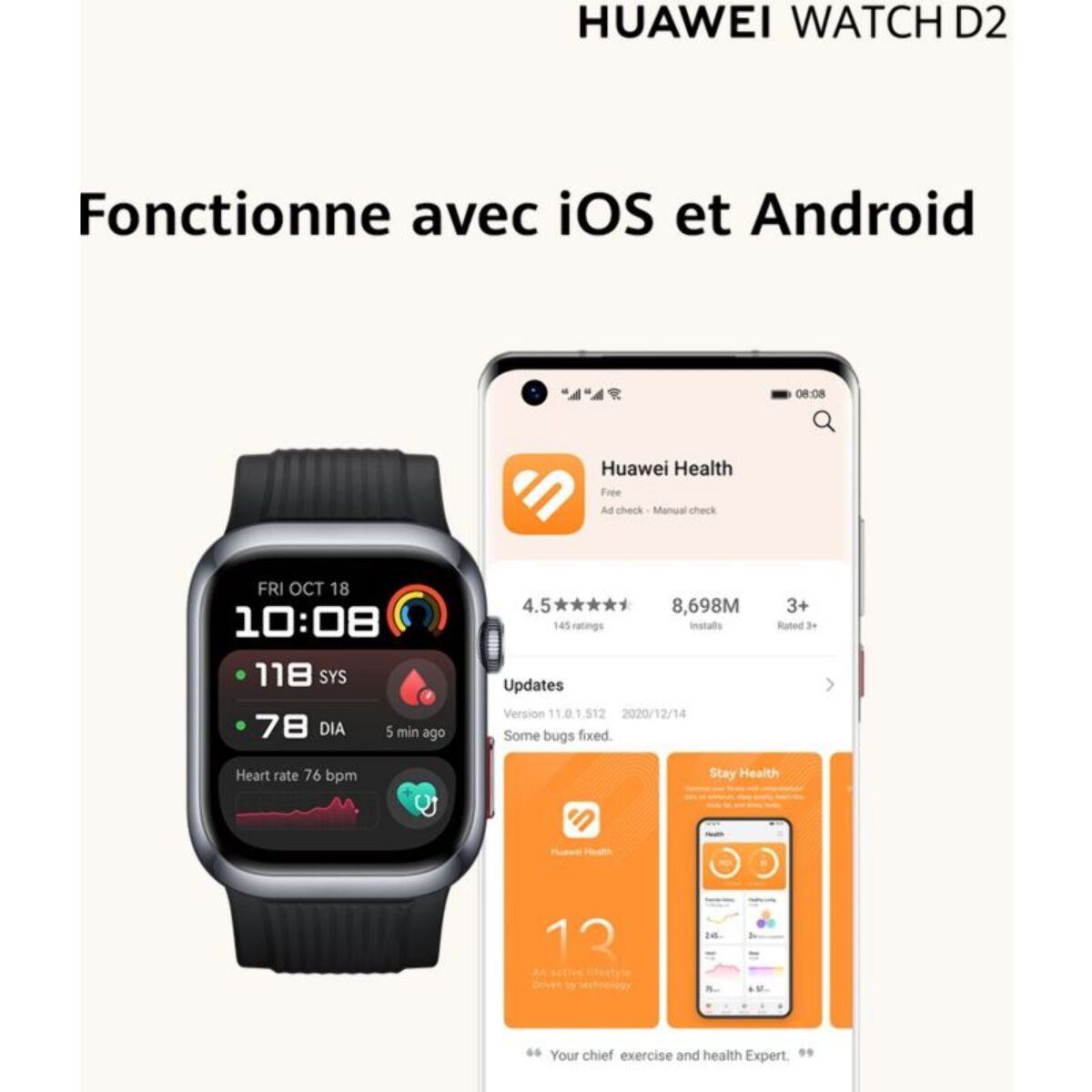 Montre connectée HUAWEI Watch D2 Cuir Blanc