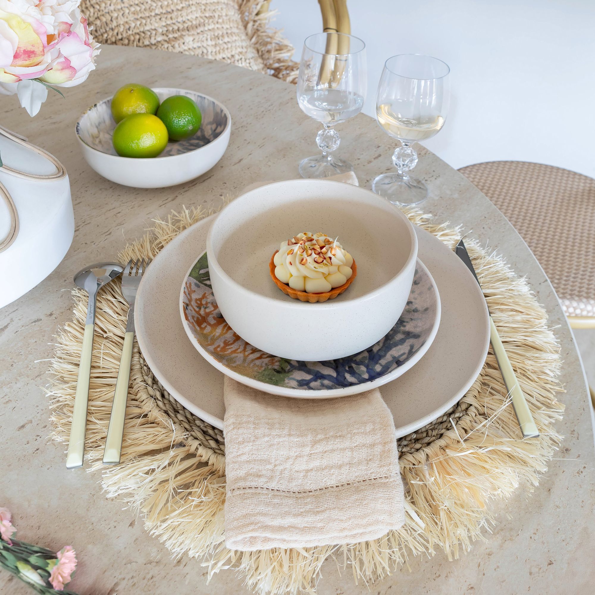 Lot de 6 assiettes creuses beige en grès 15cm ARITA