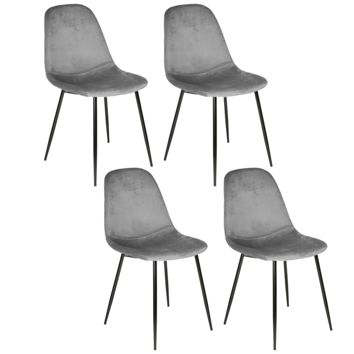 Chaise Velours Cotele Giulia Gris - Lot De 4