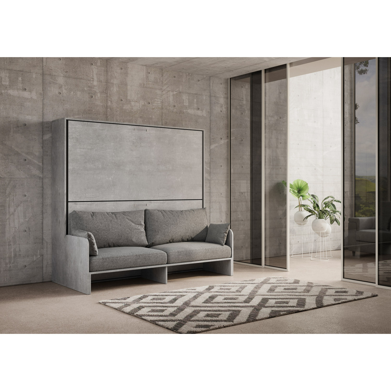 Lit escamotable horizontal superposé 2 couchages 85 Kando Sofà avec matelas Gris Béton - ALESSIA 20
