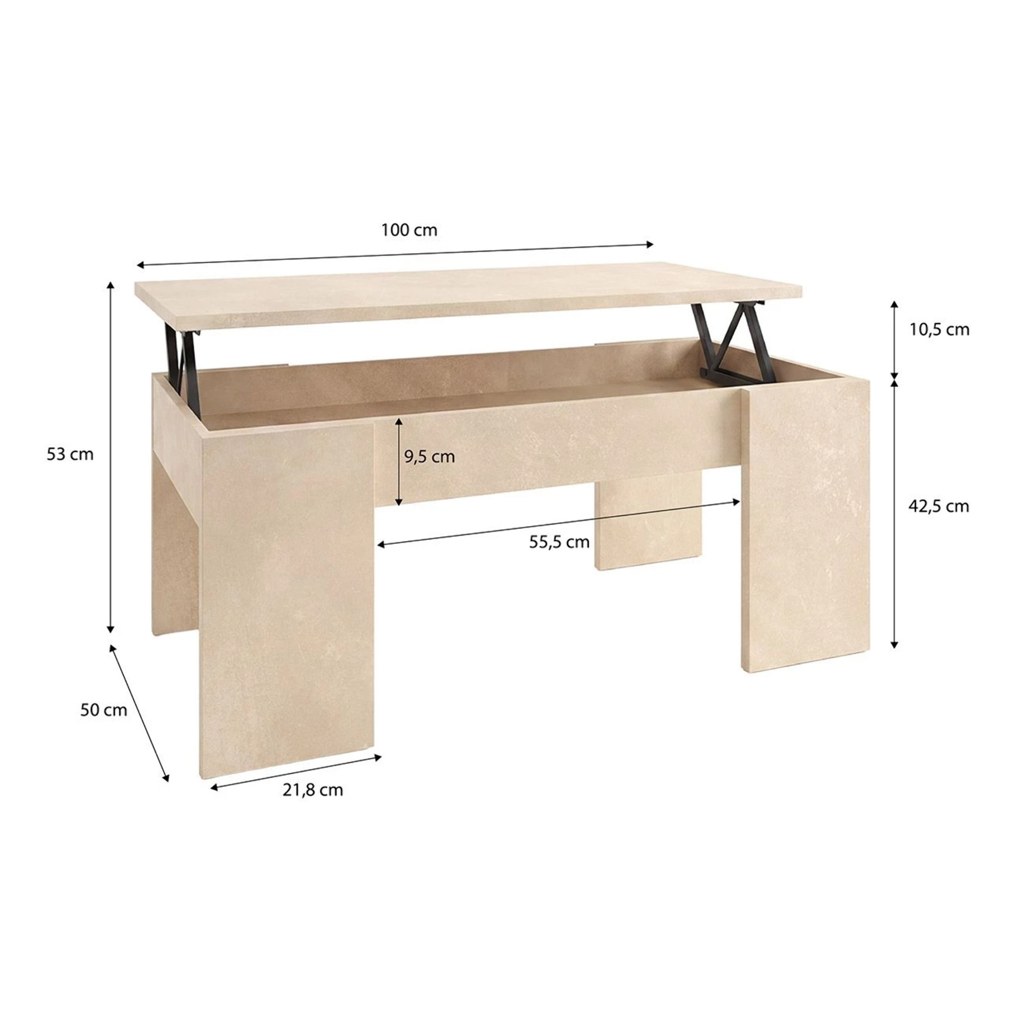 Mesa de centro elevable con almacenaje en microcemento beige 100x45-56 cm Vita Microcemento Beige