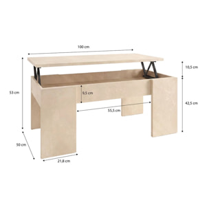 Mesa de centro elevable con almacenaje en microcemento beige 100x45-56 cm Vita Microcemento Beige
