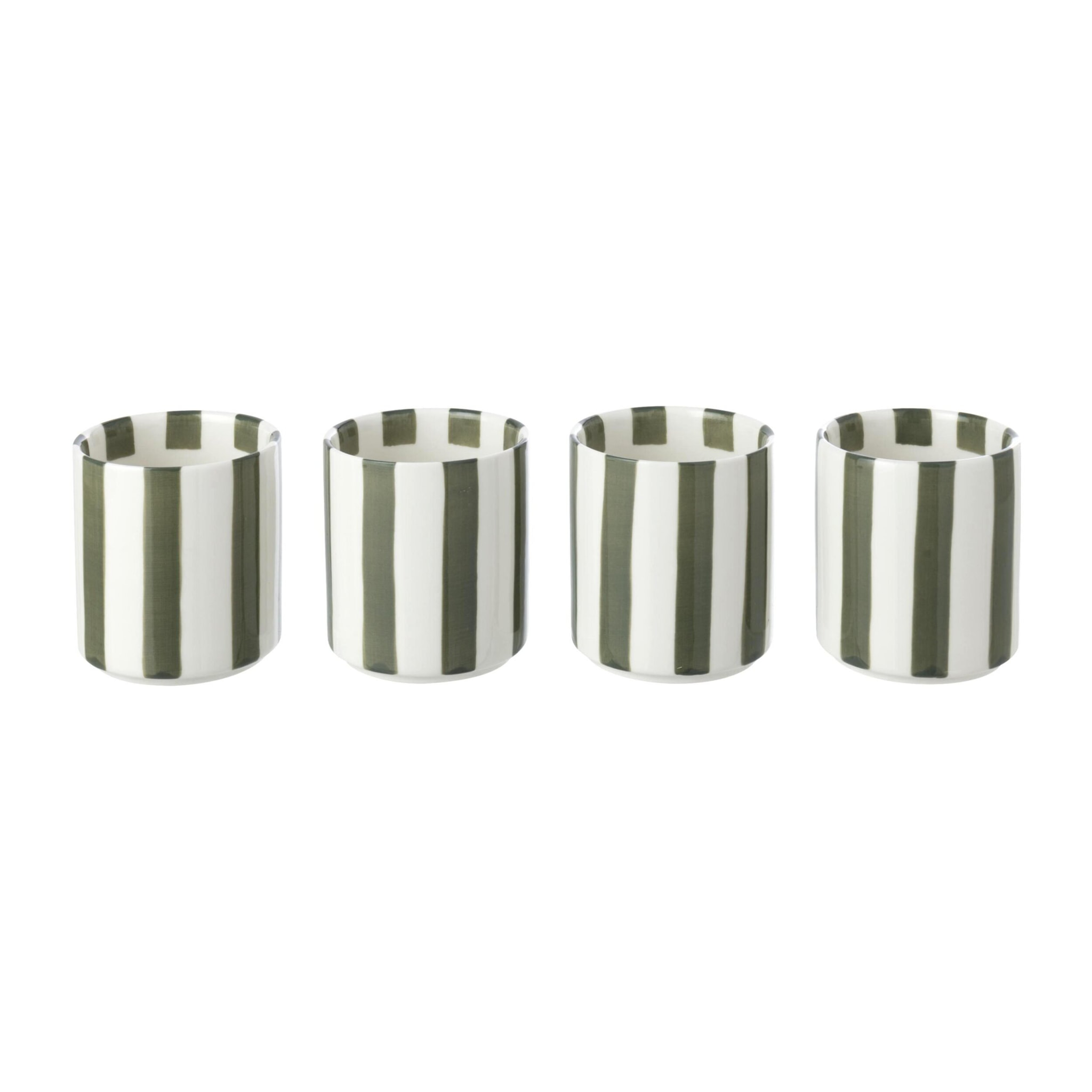 J-Line boîte de 4 tasses lignées - grès - vert olive/blanc