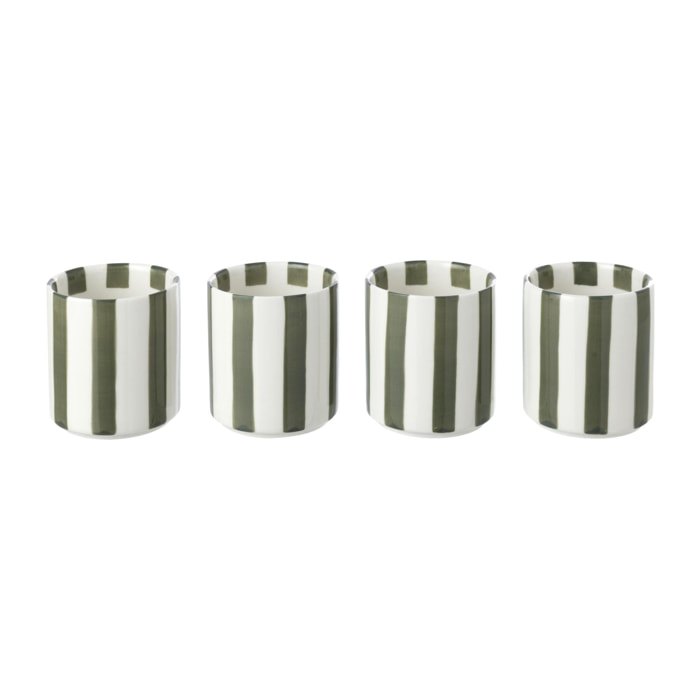 J-Line boîte de 4 tasses lignées - grès - vert olive/blanc
