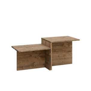 Table basse 2 pièces en bois massif ton chêne foncé 100x45cm Hauteur: 44.6 Longueur: 100 Largeur: 39